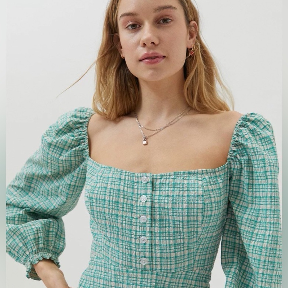 Urban Outfitters UO Viola Check Crinkle Mini Dress Size Medium - Picture 4 of 14